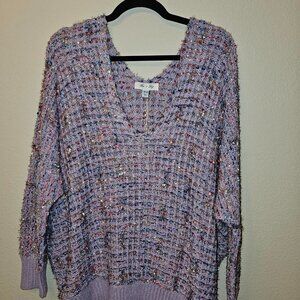 SHE + SKY ONE SIZE NEW W TAG LILAC PURPLE SWEATER WITH SPARKLY COLORS THROUGHOUT